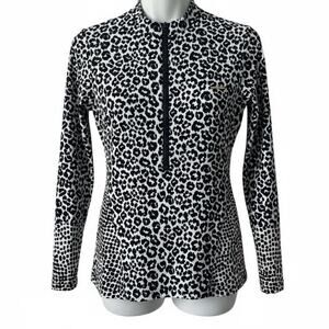 Stella McCartney Swimwear Wild Cheetah print Shirt size S White w/ Black 3/4 Zip